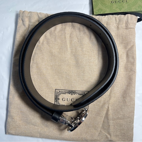 NWOT Gucci Belt Men's Leather Metal Black Brown 95cm 38in 473030 Interlocking G… - Picture 10 of 10